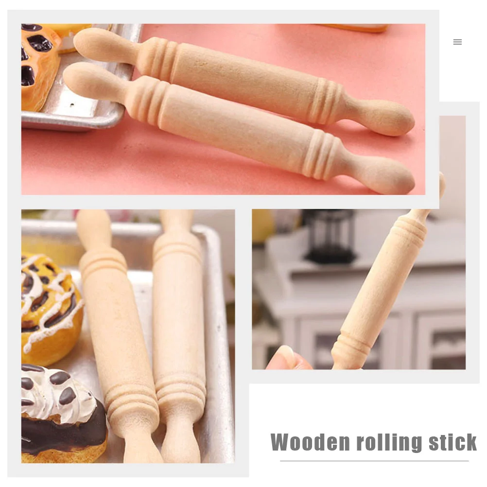 8 Pcs Mini Toys Shiwan Rolling Stick House Adornment Wooden Adornments Tray Miniature Sticks Decor Accessories Tiny Child