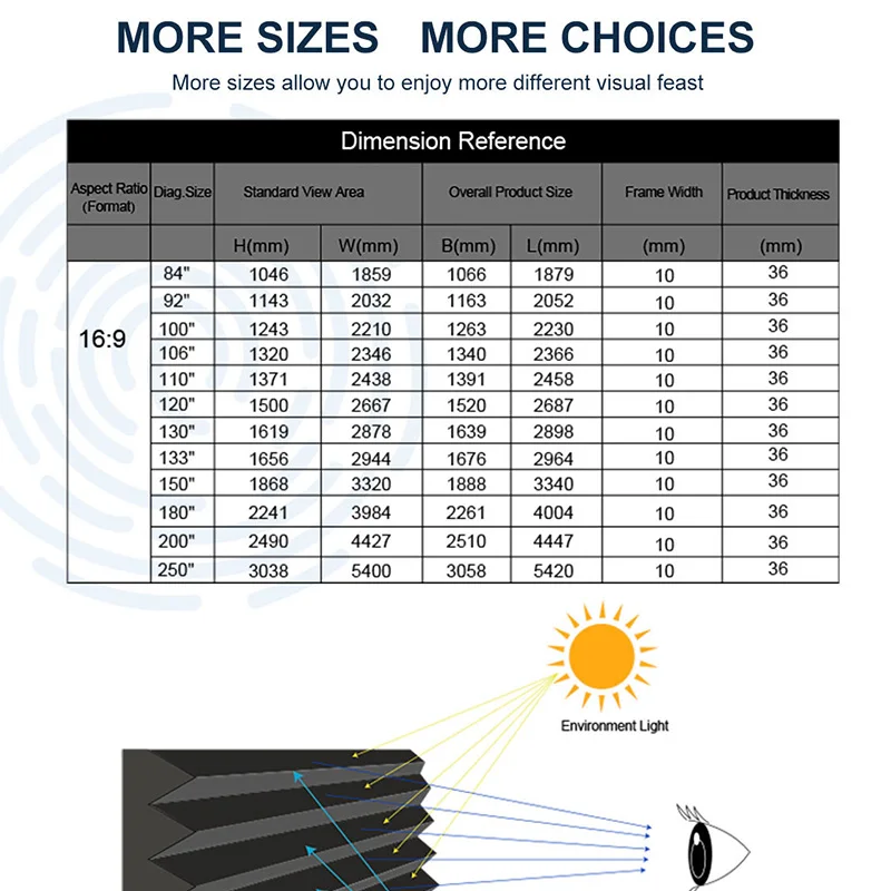 Pantalla de proyección de marco de rechazo de luz ambiental de cristal PET 8K BSP Wupro 4K ALR UST 84-120 pulgadas para proyectores de alcance ultracorto