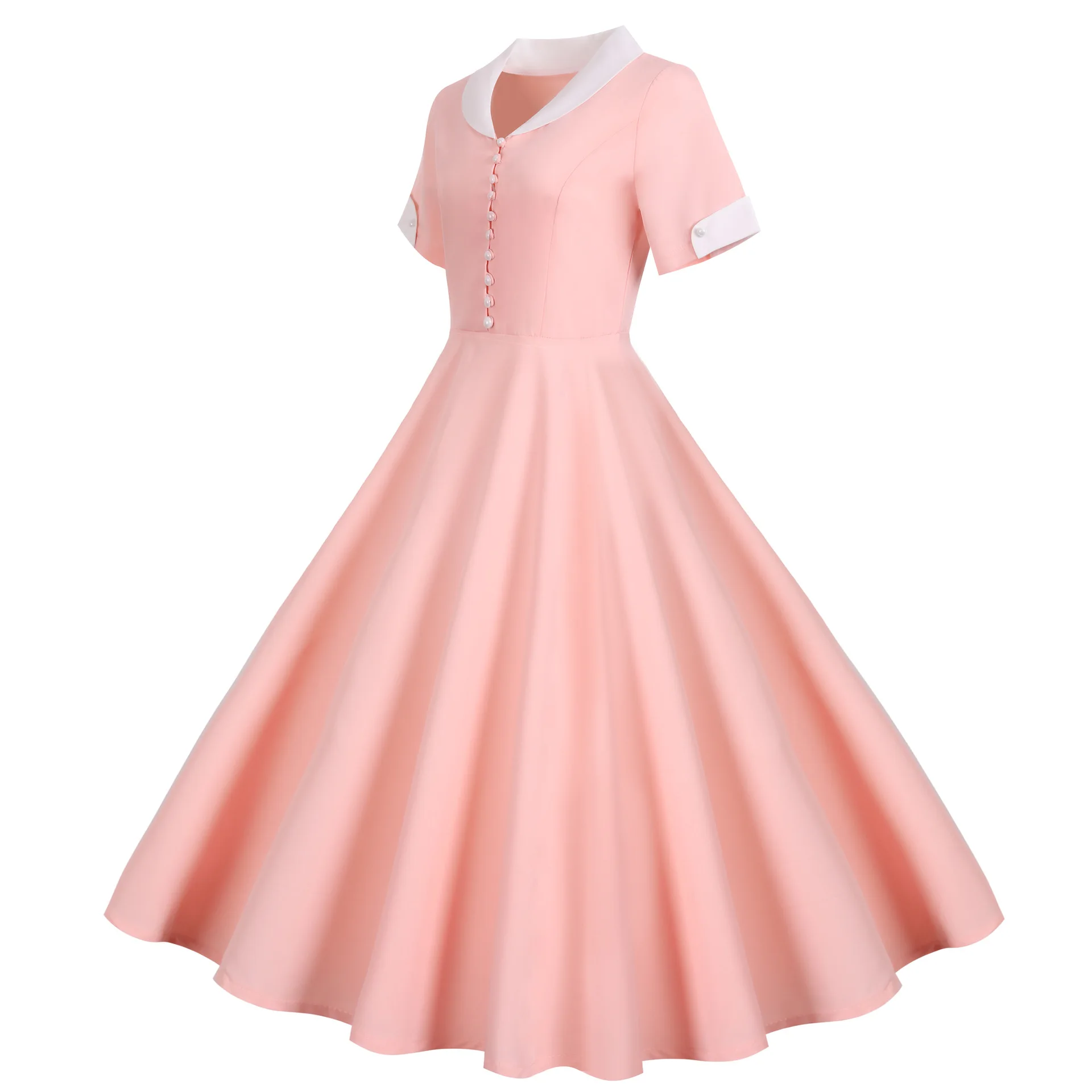 Dress Women Summer 2022 New Leisure Solid Color Short Sleeves Button turn-down Collar Dresses Casual Vestidos Sale JQMY6160