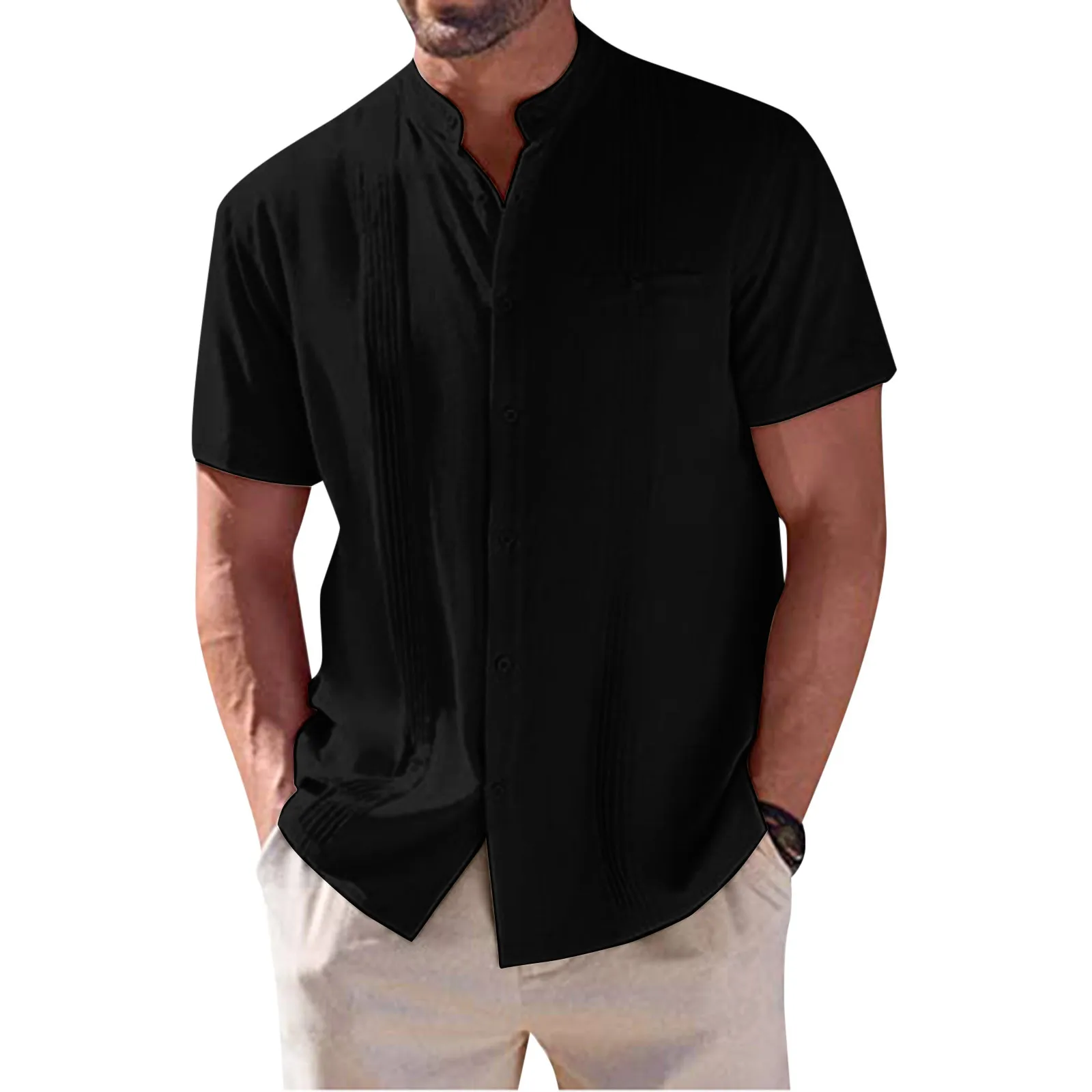 

Men's Blouse Cotton Linen Short Sleeve Shirt Loose Black Button Down Business Pullover Tops Boho Harajuku Beach Льняная Рубашка