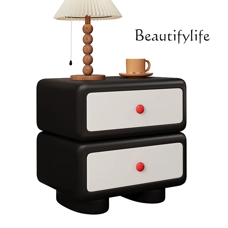 Bedside table solid wood creative white black simple modern home bedroom new high-end fashion