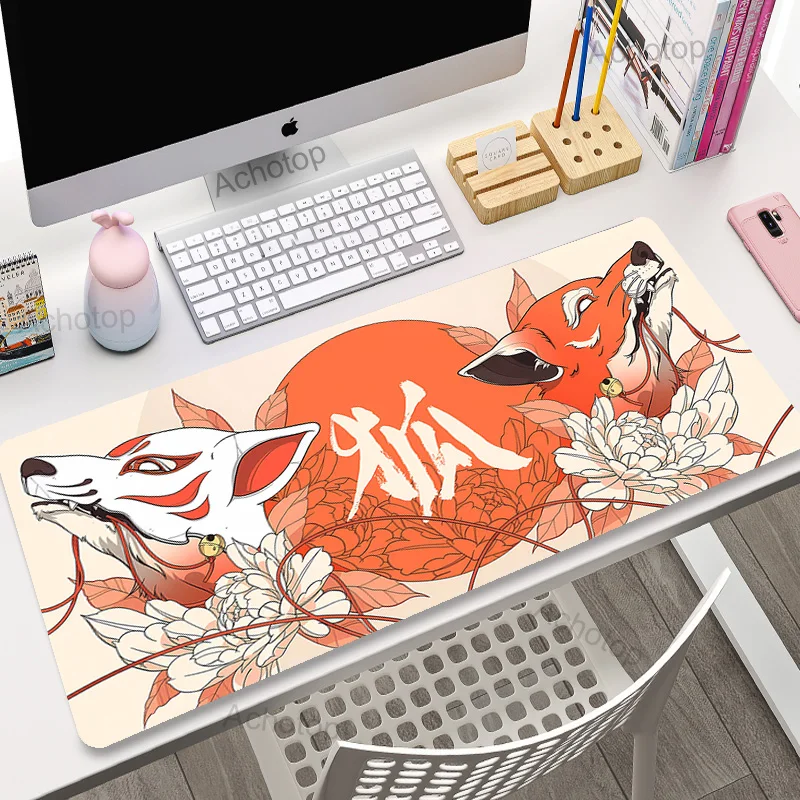 Pink Fox-Grand tapis de souris de jeu média, 900x400, accessoires de bureau, table longue, polymères de bureau Kawaii, chambre à coucher