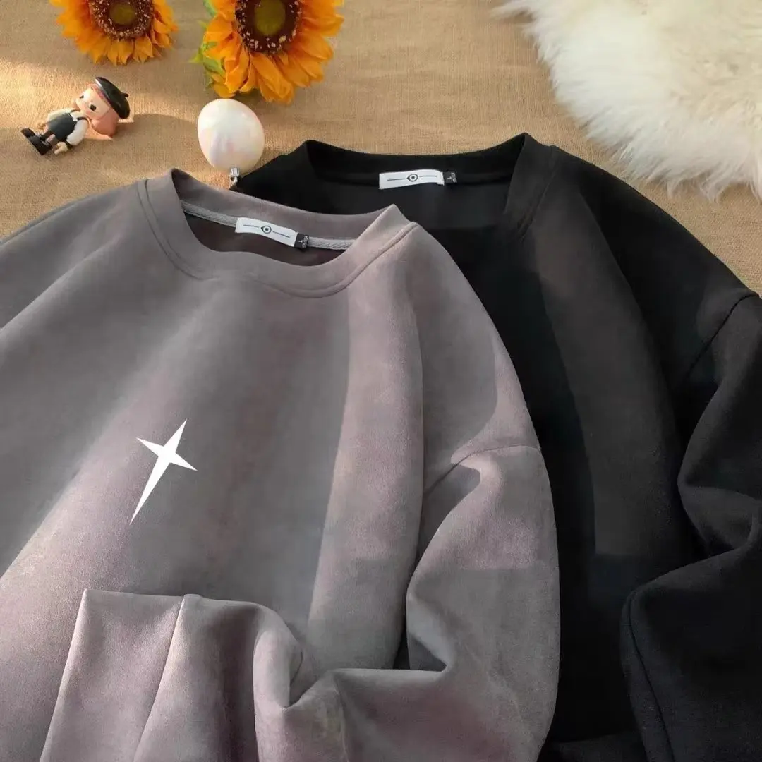 Spring Autumn Harajuku Style Printed Hoody Fabric Long Sleeve Y2k Sweatshirt Casual Mens Loose Oversized Pullovers