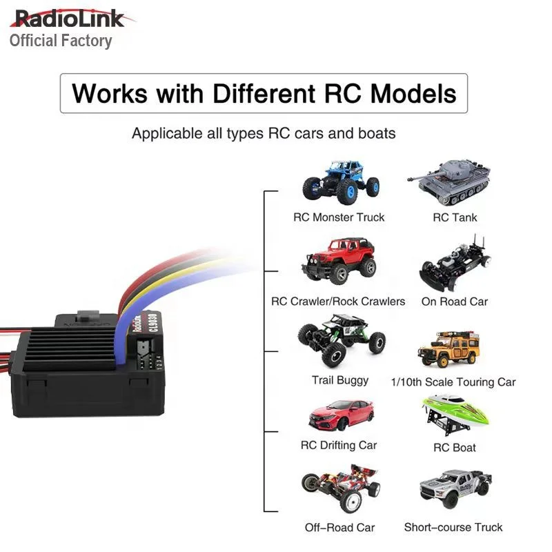 Radiolink Cool 9030 90A 防水ブラシ付きスピードESC 1/10 RCボート、トラック、クローラー、戦車、車用 5.5V/3A & 7.5V/3A BEC搭載