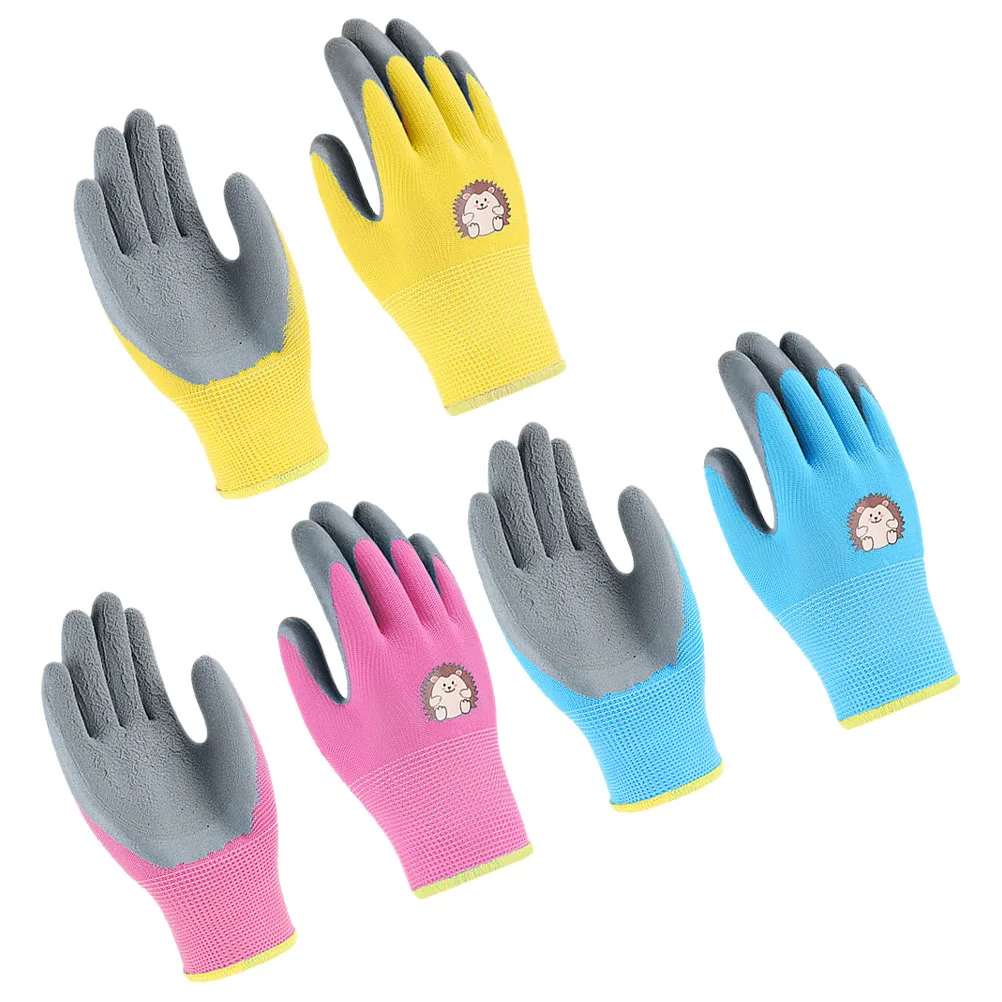 

3pcs 3 Pairs Kids Gardening Gloves xxS Blue Yellow Pink Hedgehog Latex Protective Work Gloves Children Outdoor Planting Roller