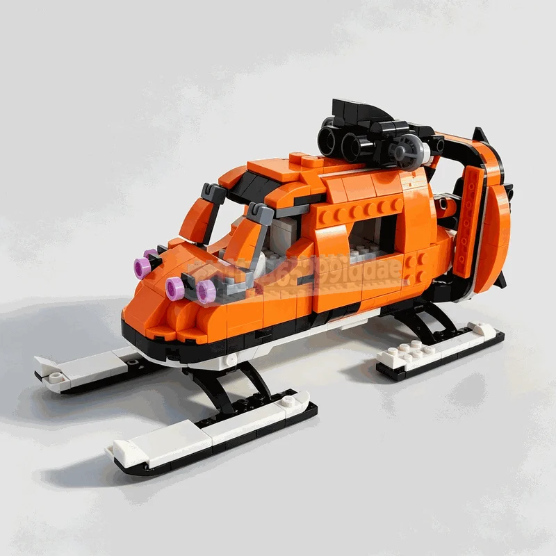 530PCS Orange Snow Aerosled Building Blocks Winter Adventure Vehicle Model DIY Assembly Toy Creative Display Birthday Gift Set