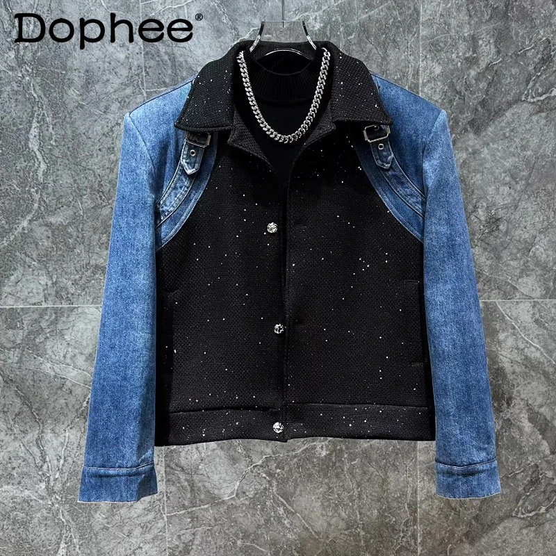 

Men's 2026 Spring New Jackets Trendy Contrast Color Denim Splicing Jacket Design Stylish Fashion Versatile Padded Shoulder Coats