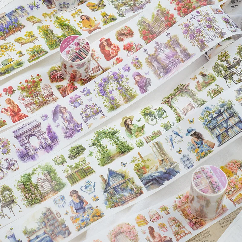 Journamm 55mm*2m Washi Tape Plant girl Decor Sticker Scrapbooking Materials Collage Photo Album DIY Cut Creative Tape Stationery