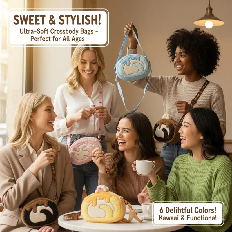 

Mini Backpacks Tote Bag Cake Swiss Roll Plush Crossbody Bag Girls Kawaii Dessert Cute Coin Purse Soft Shoulder Tote Bag Gift New