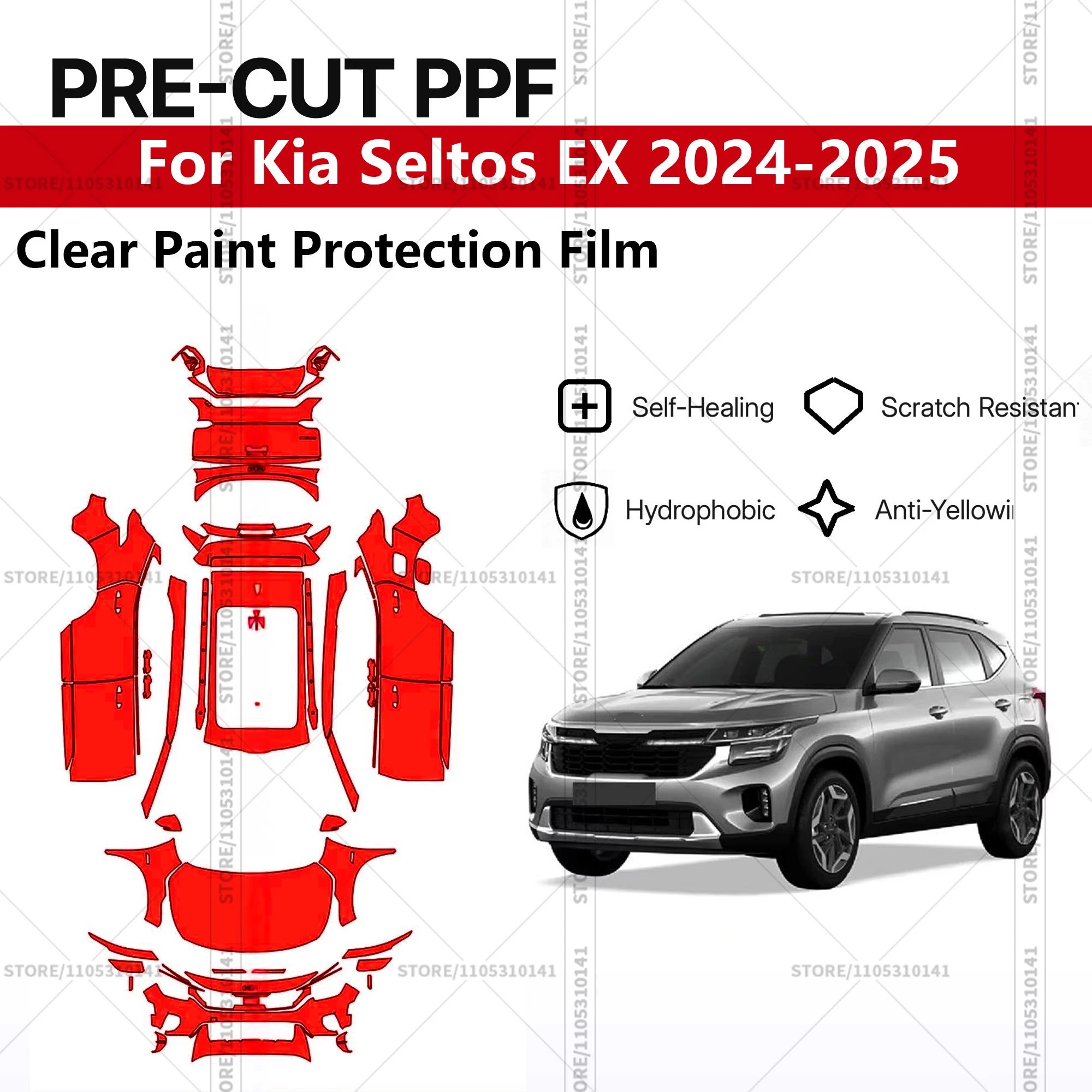 

Для Kia Seltos EX 2024-2025: Предварительно вырезанная прозрачная защитная пленка (PPF) для автомобиля, профессиональная автомобильная пленка PPF для полной оклейки кузова