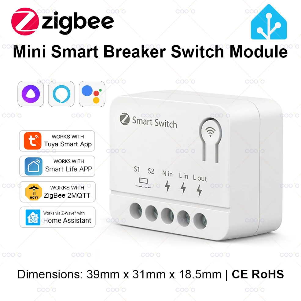 Smart Home ZigBee Schalter Mini-Relaismodul Sprachsteuerung für Alexa Google Home Alice funktioniert mit Tuya Smart Life Hub erforderlich