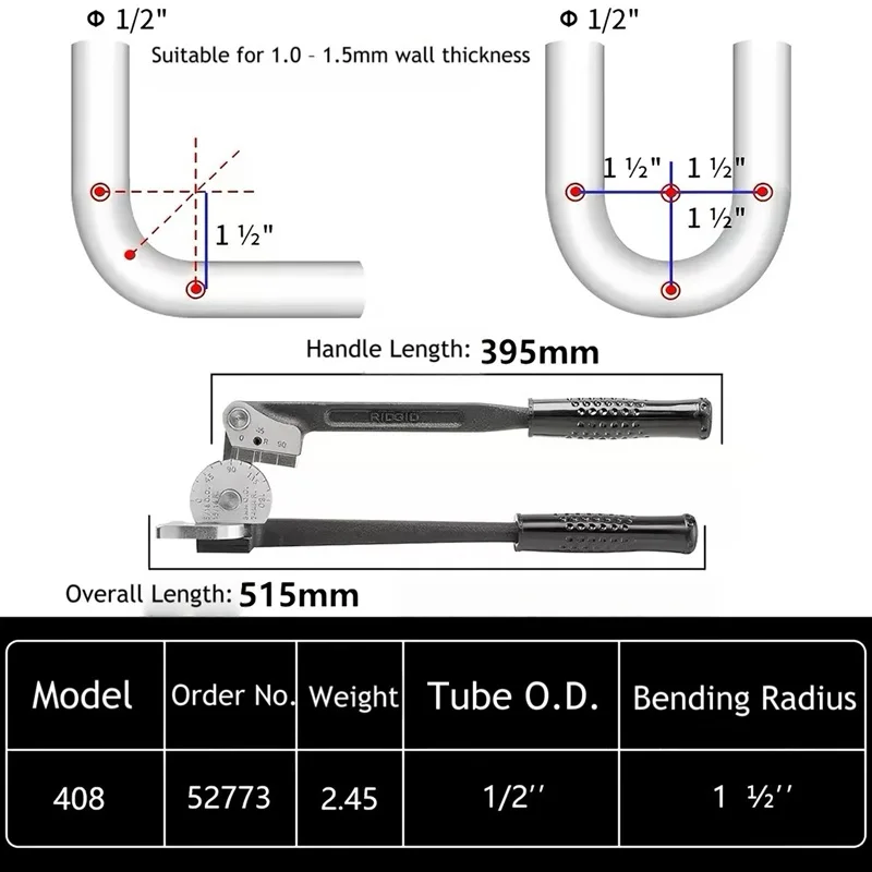 US RIDGID 315M 318M 408 412M 414M 416M 612M Manual Stainless Steel Copper-Iron Pipe Bender 0-10mm