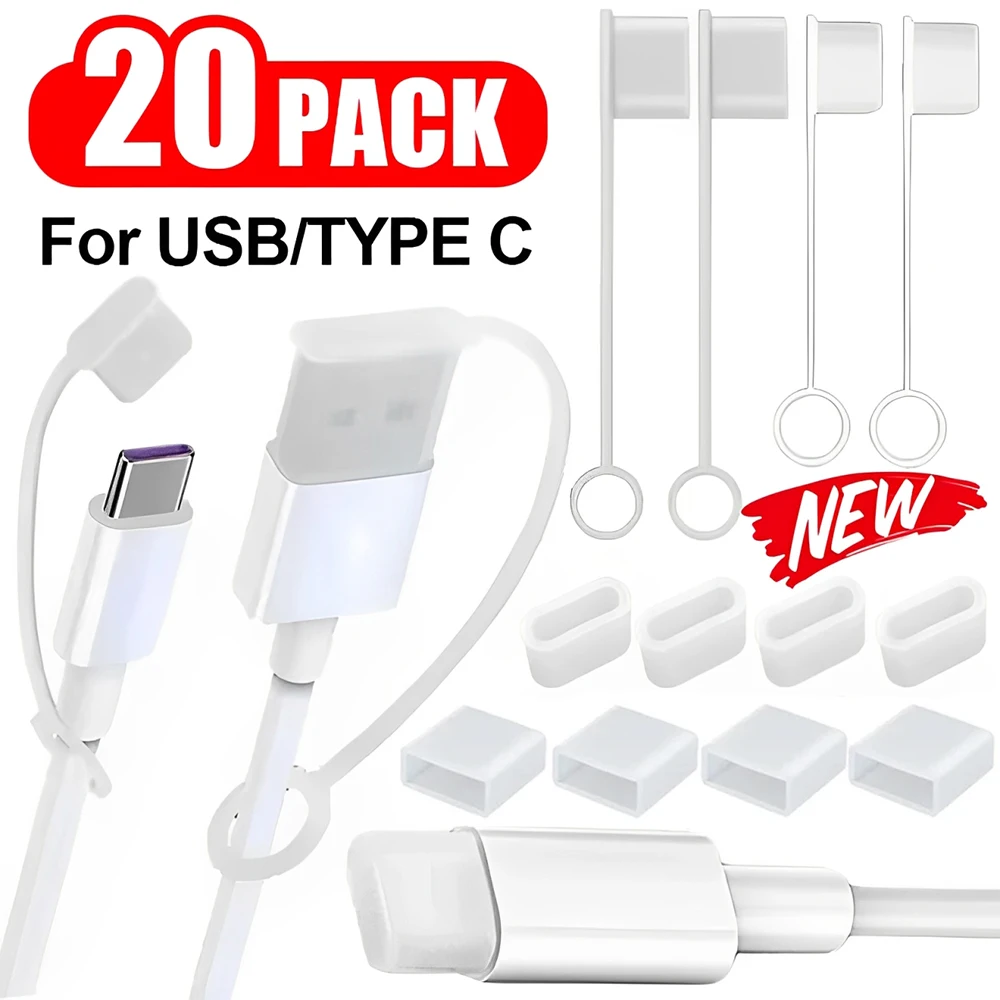 USB Type-C Charging Port Transparent Dust Plug with Rope Anti-Lost Dustproof Protector Cap Stopper Data Cable Type C Clear Cover