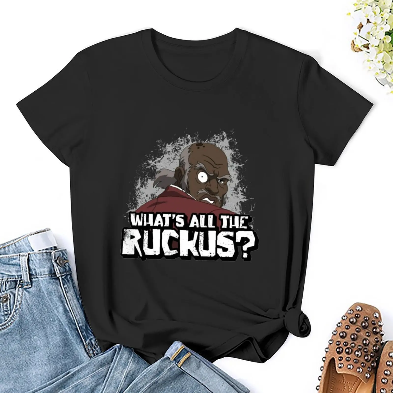 What's all the Ruckus quote The Freeman from The boondocks sitcom T-Shirt sweat graphics vintage clothes Women's cotton t-shirt