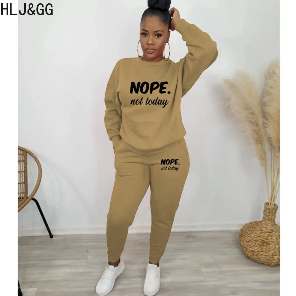 

HLJ&GG Casual Letter Print Jogger Pants Two Piece Sets Women Round Neck Long Sleeve Pullover And Pants Outfits Female Tracksuits