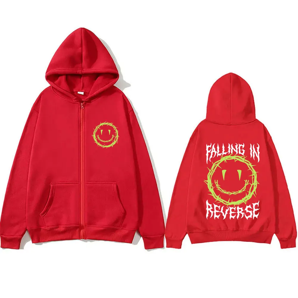 Rock Band Falling in Reverse Graphic Zipper Hoodie Men Women Casual Oversized Zip Up Hoodies Male Fashion Fleece Cotton Jacket