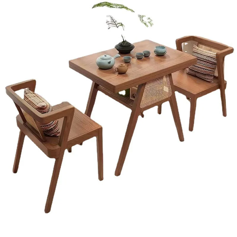 

Solid wood balcony small table and chair three-piece combination creative leisure chair household tea drinking small apartment