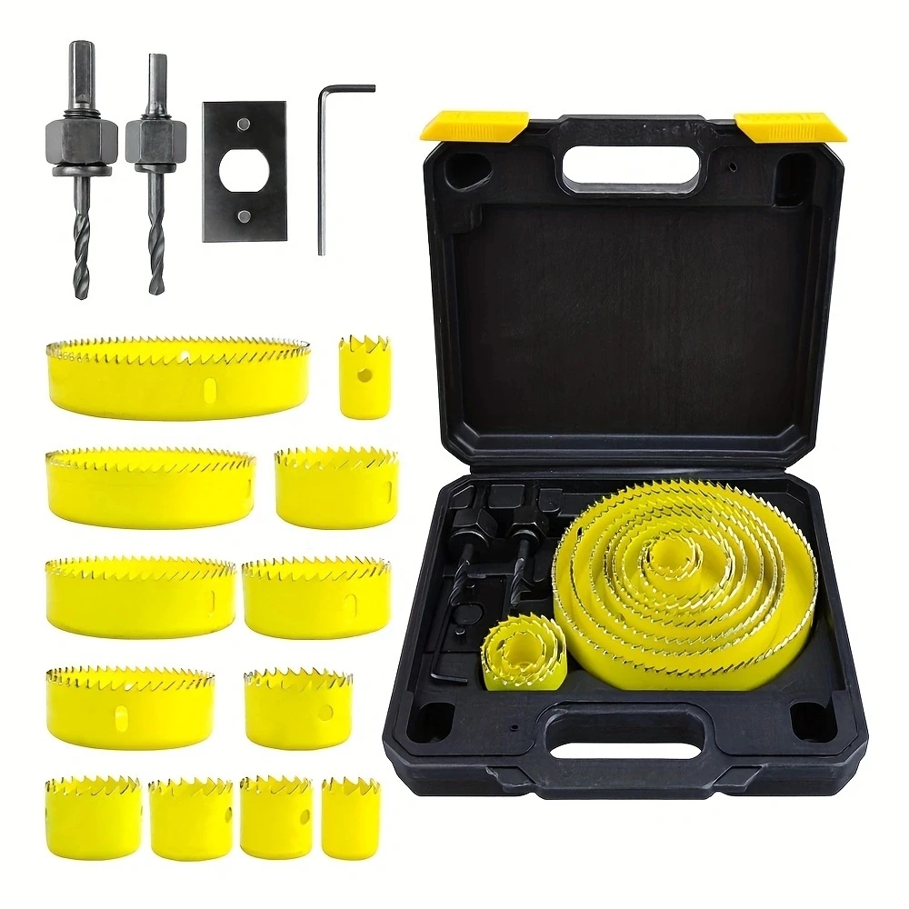 Hole Saw Set，with 2*Drill Bits，1*Installation Plate，1 Hex Key，with Storage Box, Ideal for Soft Wood, Plywood, Drywall, PVC