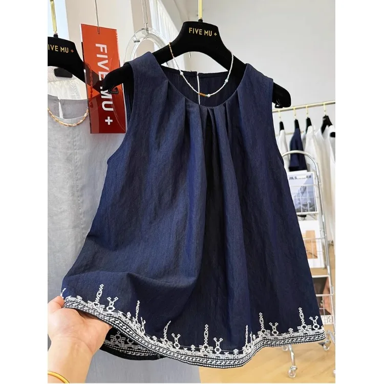 

Корейский стиль: уникальный красивый женский топ без рукавов с тяжелой вышивкой, летняя уличная одежда, жилет-майка А-силуэта