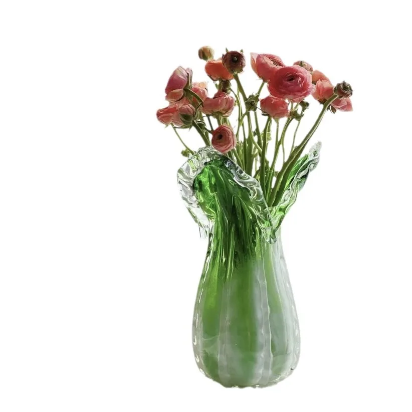 CX handmade ornaments, new Ruyi evergreen cabbage glazed vase, living room flower arrangement