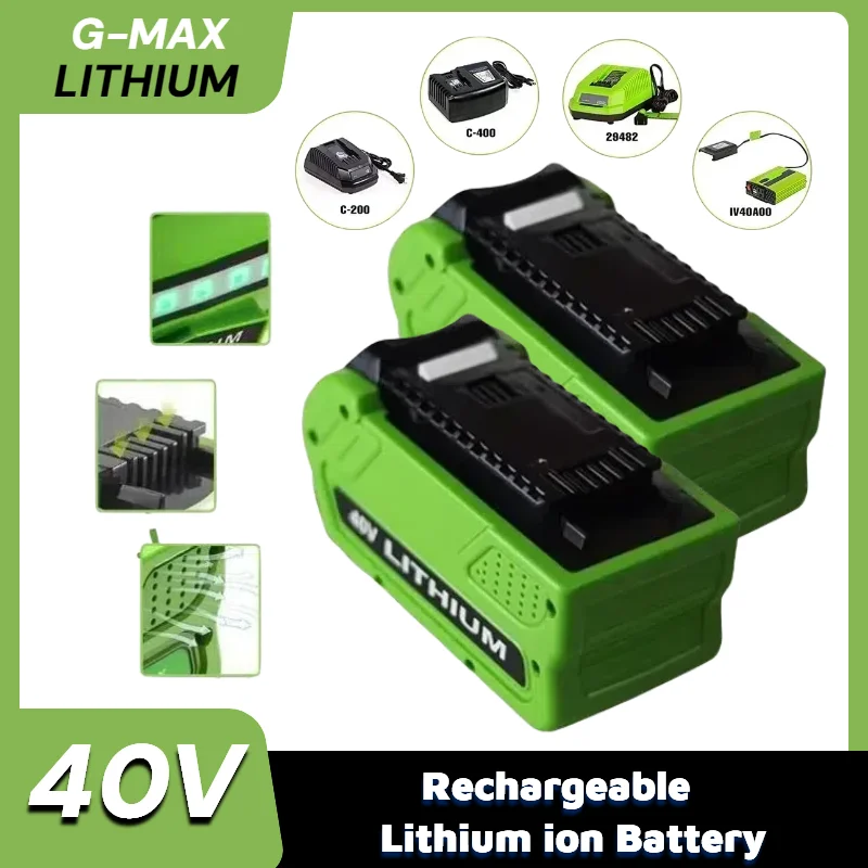 

New 6000mAh 40V G-MAX Li-ion Battery for GreenWorks 20302 20672 20202 20322 20262 29302 29463, Charger Compatible