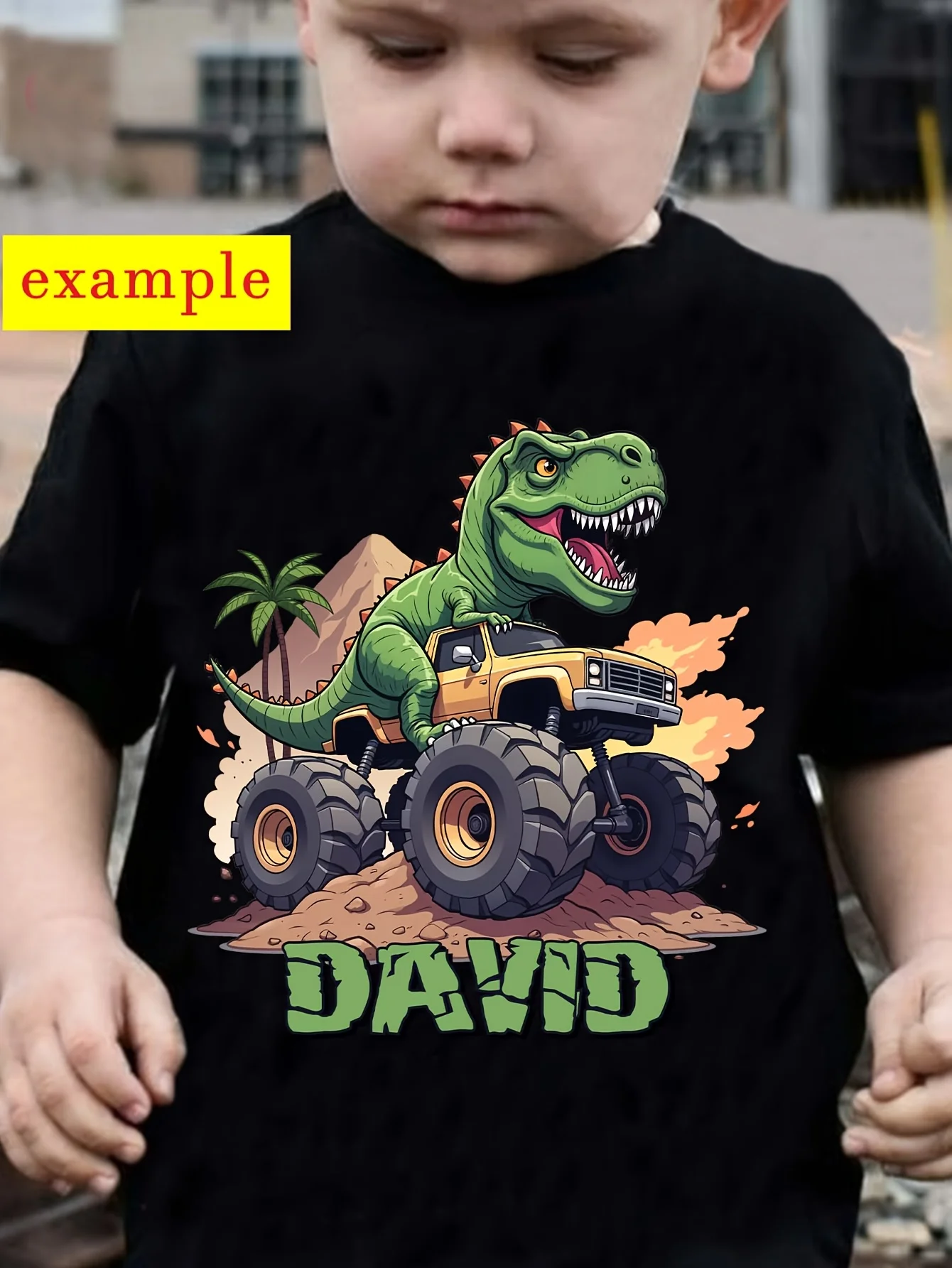 DZTX12057 Boys Custom Name T‑Shirt, Dinosaur Print Handsome Trendy Versatile Casual Crew‑Neck Short‑Sleeve Kids Top