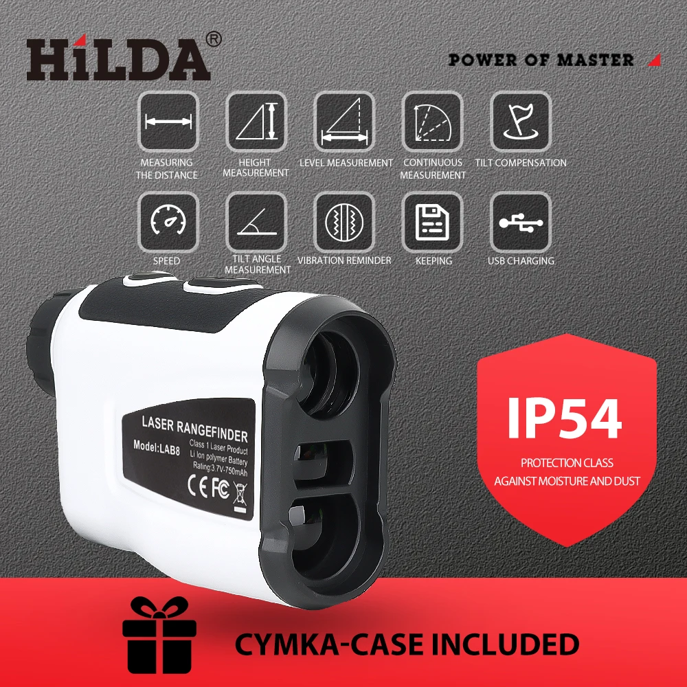 HILDA Laser Range Finder 800M 6X Magnification Distance Height Angle Measurement USB Charging for Golf Hunting Construction