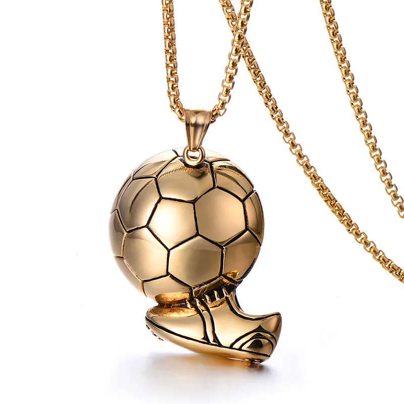 ins，TikTok，Hot selling European and American fashion football pendant personality retro men's stainless steel with chain pendant