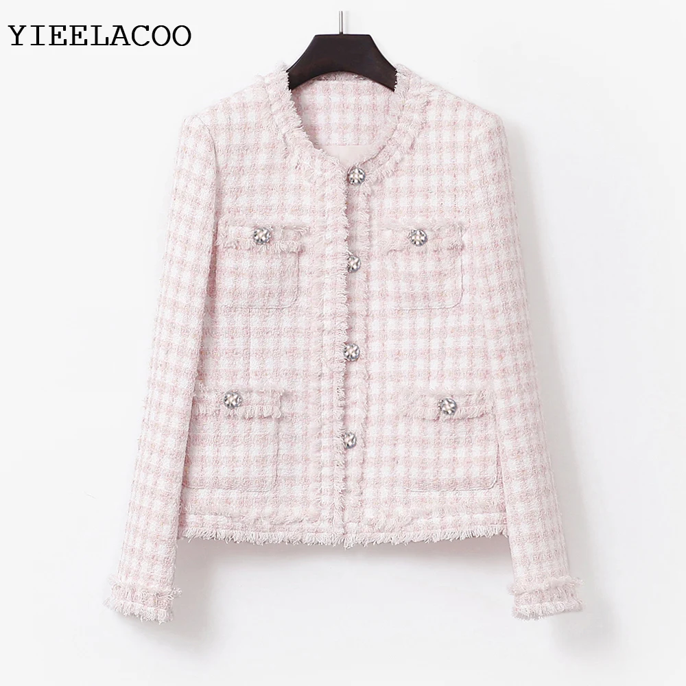 

Fashion Small Fragrance Woven Tassel French perfume Pink Tweed Jacket Coat Ladies Spring /Autumn /Winter Classic Jacket