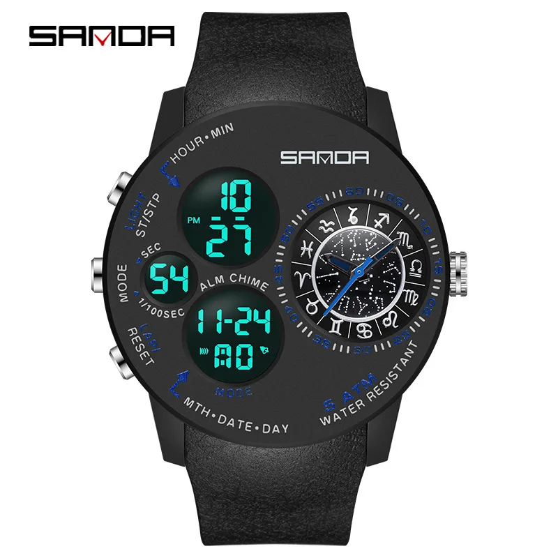 Fashionable waterproof men's watch large dial creative constellation large dial luminous electronic watch multifunctional youth