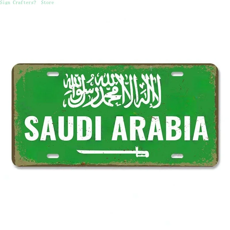Vintage License Plate Metal Sign - Saudi Arabia, Singapore, Thailand Themed Wall Art for Bar, Garage, Club & Home Decor