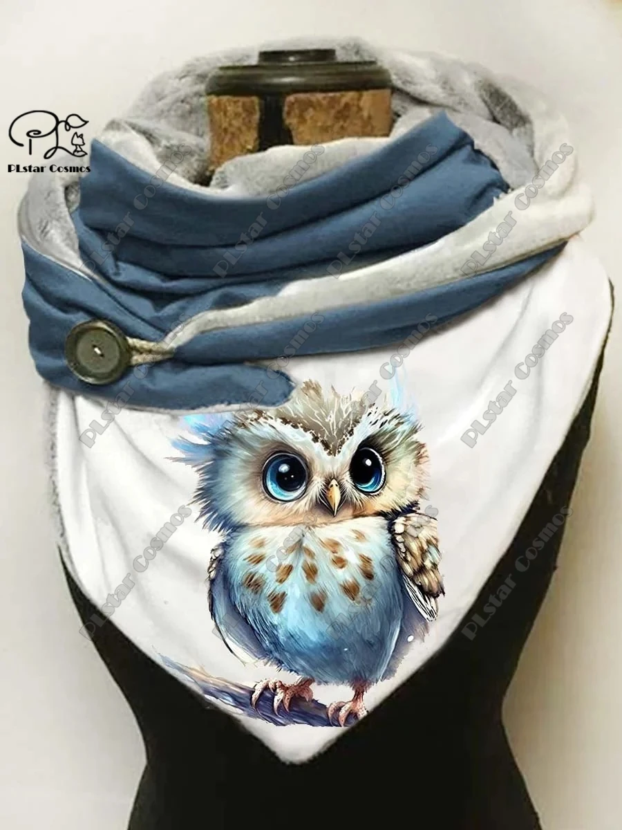 

3D printed animal series cute owl funny pattern female warm shawl spring and winter small triangle scarf M-4