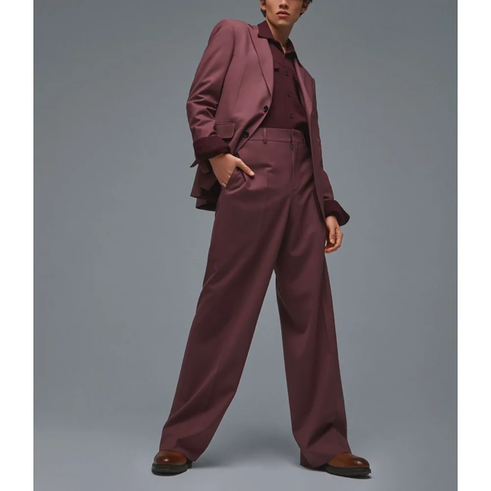 

Burgundy Casual Single Breasted Peaked Lapel Men Suits 2 pieces (Jacket+Pants) Shopping Evening Party Sets Formal Banquet Suits