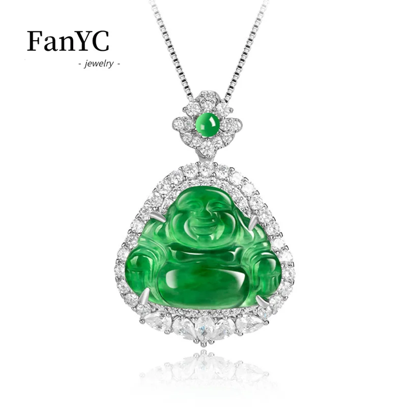 

Myanmar Jadeite Buddha Pendant S925 Silver Inlaid Hand-carved Exquisite Luxury Ice Jade Necklace Men and Women Holiday Gift