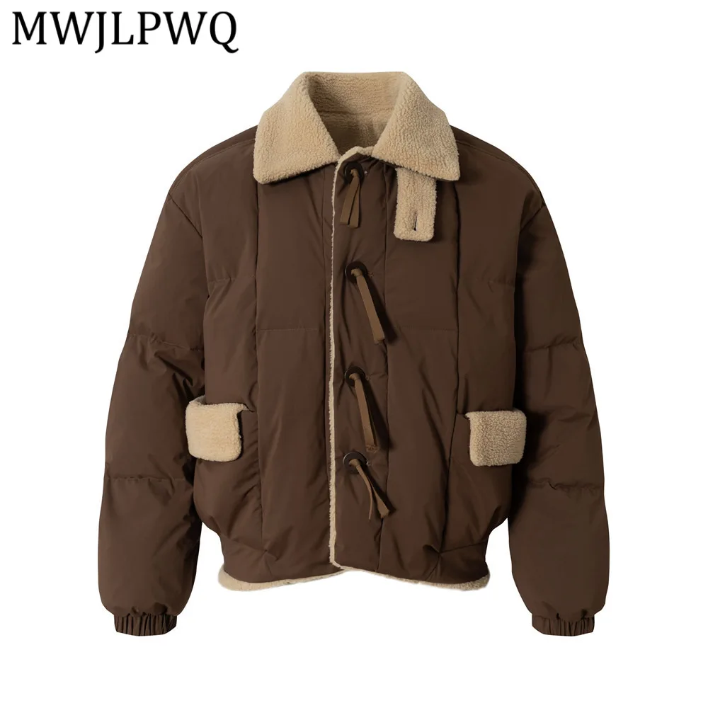 

Зимняя теплая пуховая куртка MWJLPWQ для мужчин: модный дизайн в уличном стиле, однобортная, с высоким воротником, комбинированными карманами, свободный крой, модель 13666