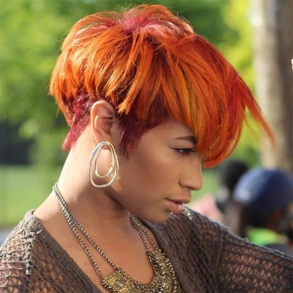 

Lolely Dream Короткий оранжевый рыжий парик из 100% человеческих волос с челкой Машинный прямой парик Remy Многослойный парик в стиле пикси Боб для женщин