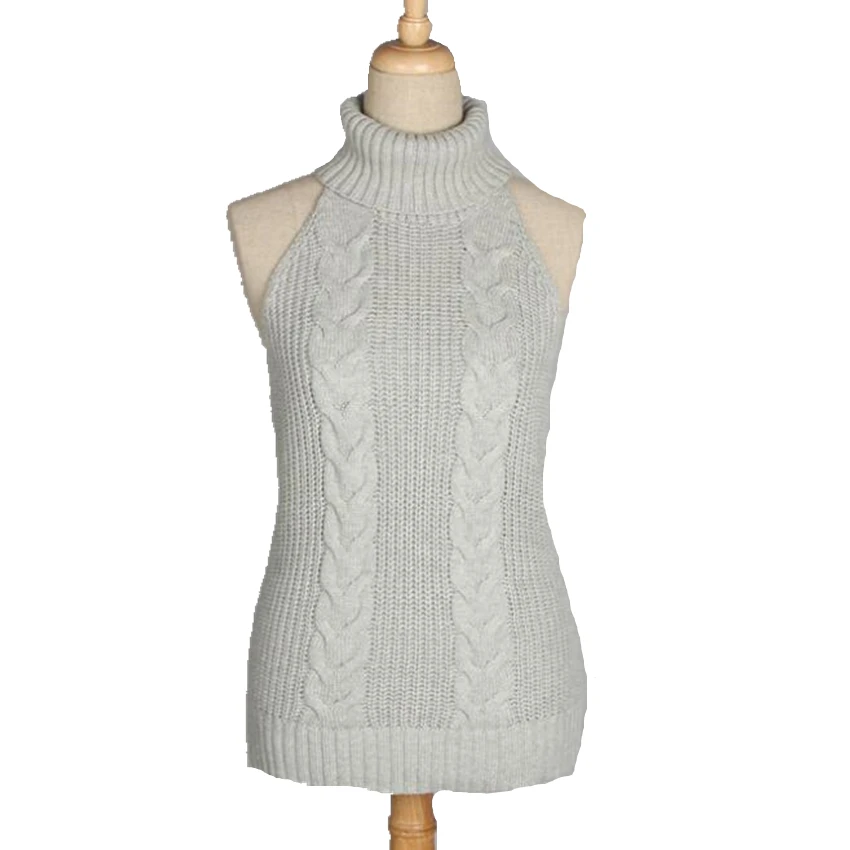 2022 Summer New Turtleneck Sleeveless Long Virgin Killer Sweater Japanes Knitted Sexy backless Women Sweaters And Pullovers