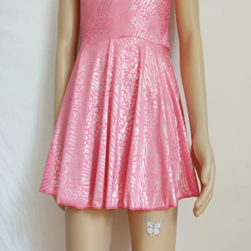 

Sleeveless Tight Fitting Bodysuit Top Shorts Set Glossy Leopard Women Dress Sports Running Fitness Activity Overall Rompers