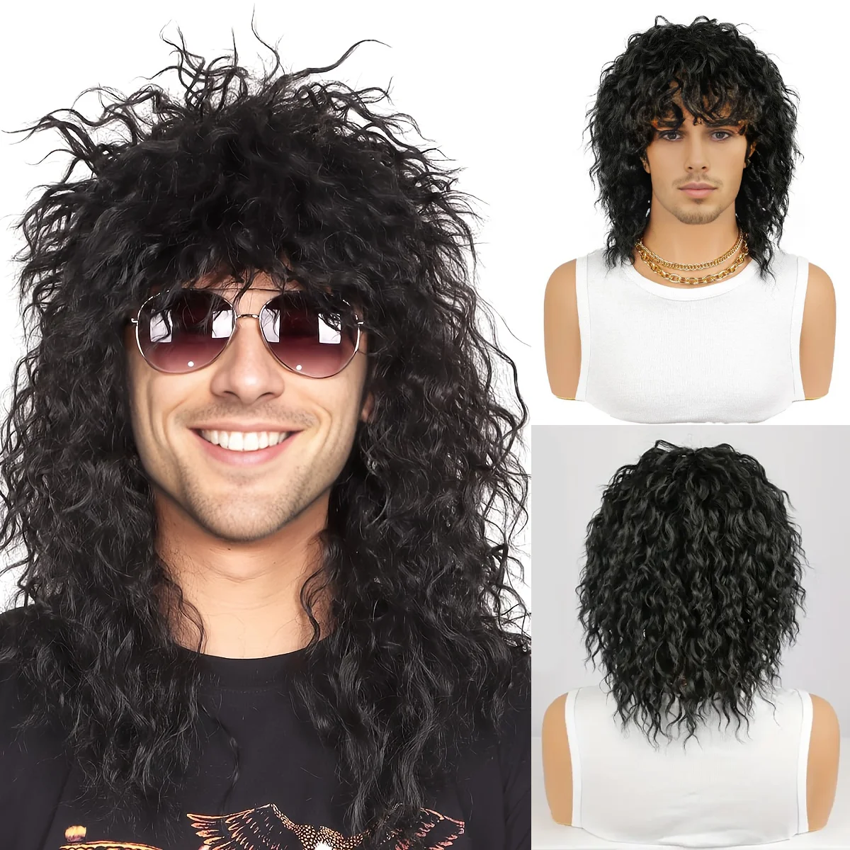 

Черный короткий вьющийся синтетический парик в стиле ретро 80-х годов с челкой, термостойкое синтетическое волокно 12 дюймов, для повседневного использования, вечеринки, камня, Hollenwen