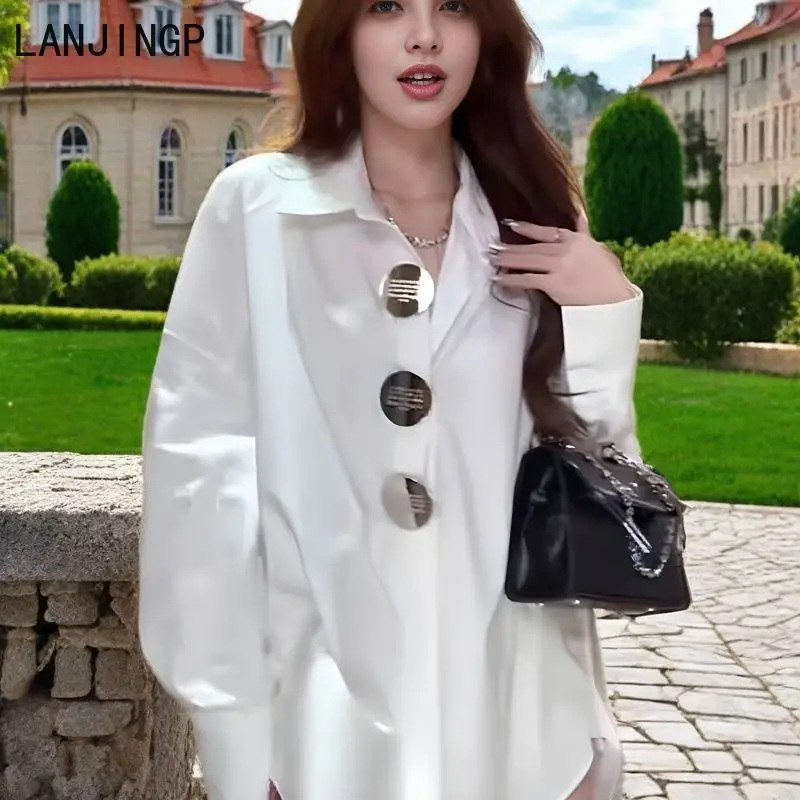 White shirt women's early spring new loose design sense niche fashion foreign style chic beautiful top outside wear
