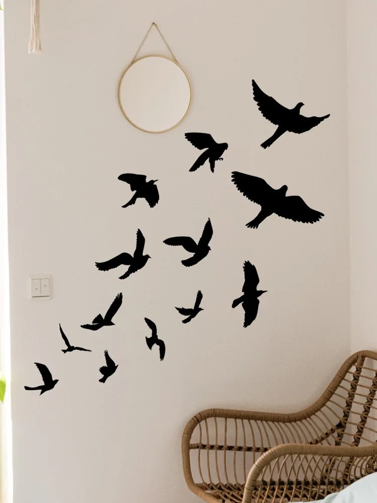 Autocollant Mural créatif oiseaux noirs mouche, pour salon, décoration murale de fond, décoration de maison, chambre à coucher, embellissement des décalcomanies amovibles