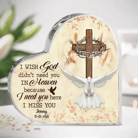 White Dove Print Acrylic Heart Plaque Memorial Heaven God Sympathy Gifts for Grandpa Grandma Grandmother Bedroom Keepsake Decor