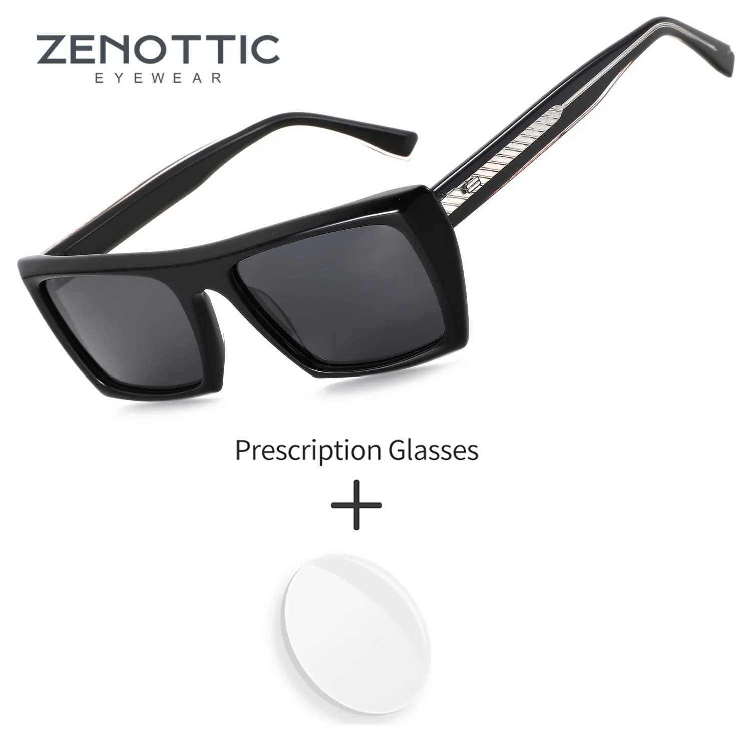 ZENOTTIC (M Size) Square Acetate Polarized Sunglasses Prescription UV400 Protection Men's Frame Prescription Glasses for Sports
