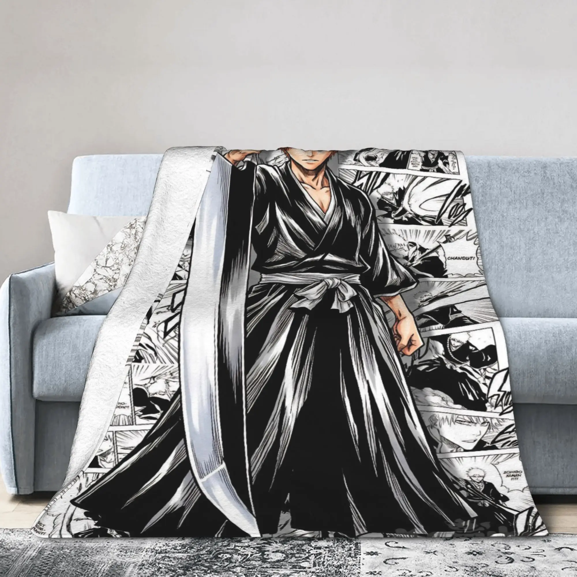 Kurosaki Ichigo Blanket Bleaches Anime  Plush Throw Blankets Bedding Couch Printed Soft Warm Bedspreads