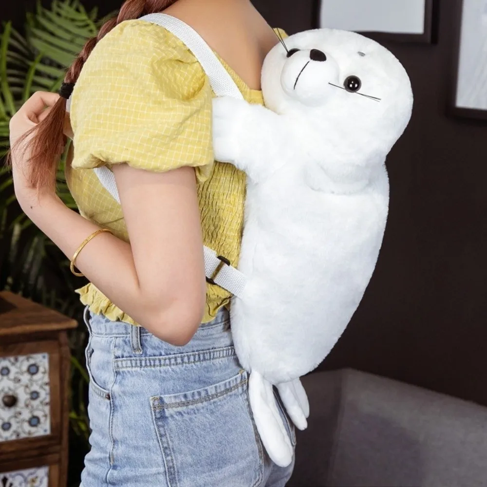 Soft Lying Seal Doll Backpack Cute Cartoon Stuffed School Bag Shoulder Bag Gift