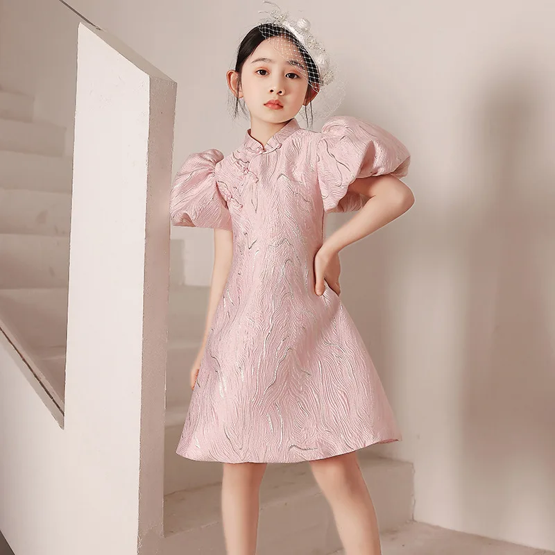 

2024 Girls New Summer Dress Piano Dress Princess Dress Elegant and Beautiful Chinese Style Dress Bubble Sleeves Qi pao Dresses