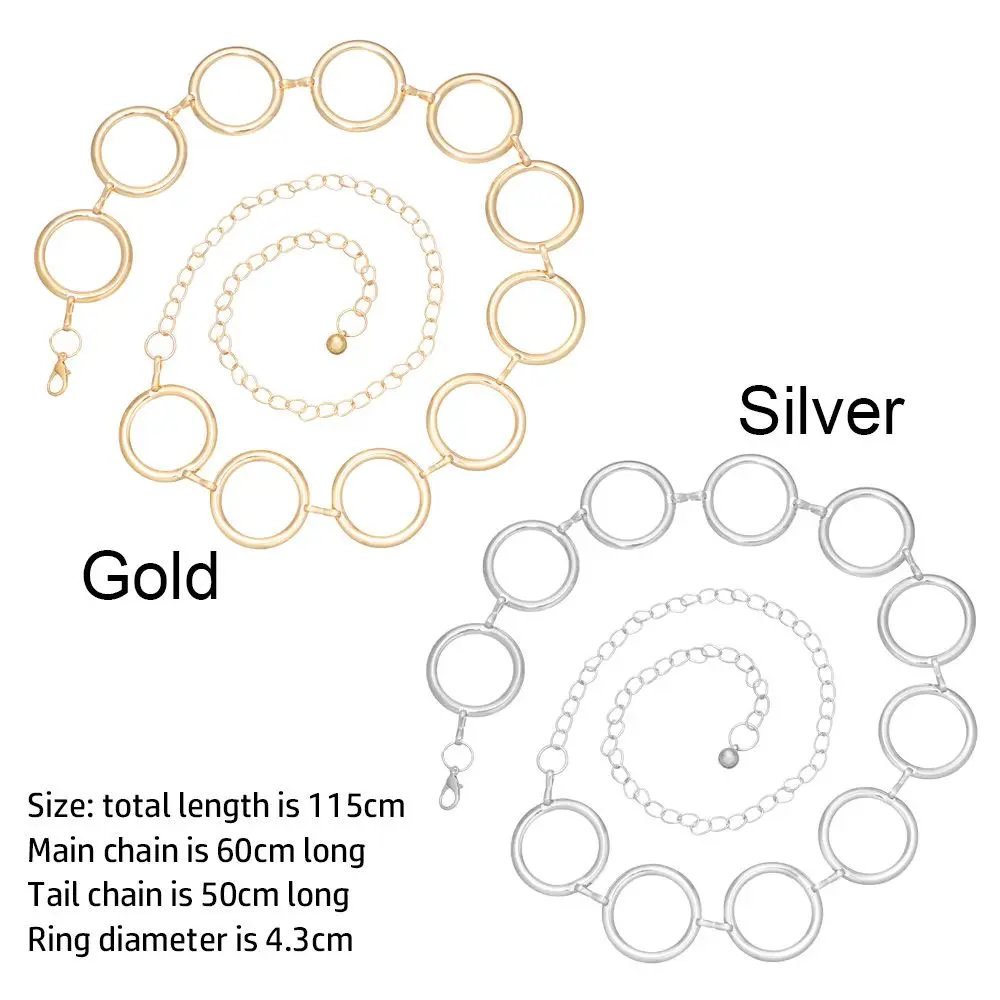 패션 빅 링 골드 실버 드레스 허리 벨트, 메탈 체인 벨트, 허리띠, 라운드 합금 벨트