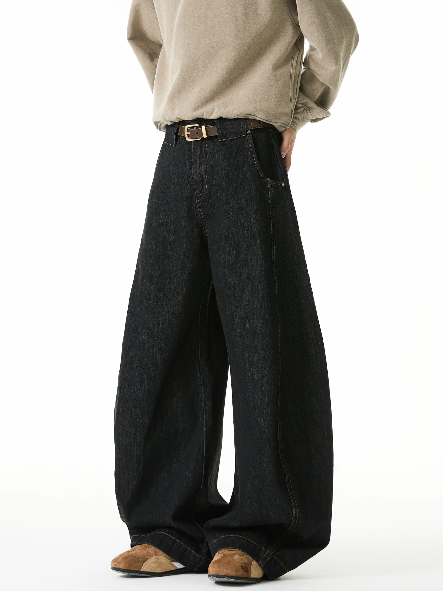 

American Retro High Street Knife Jeans Men's Patchwork Deconstruction Loose Wide Leg Scythe Pants Casual Cotton Polyeste...