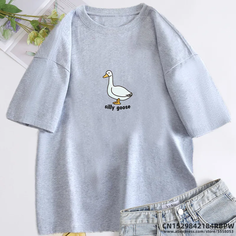 Silly Goose T-Shirt Women Trendy Unisex T Shirt Summer Cotton Short Sleeve Fuuny Goose Tshirts Tops Unisex Aesthetic Clothing