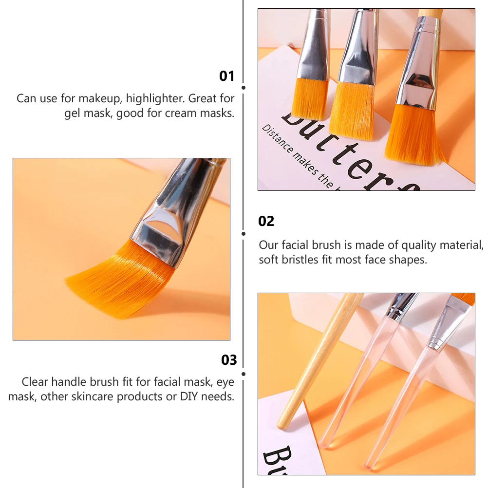 

4pcs Mask Brush Transparent Handle Fiber Bristles Washable Tool for Gel Cream Masks Face Mask Brush Skincare Applicator